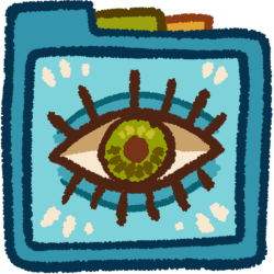 a green eye. It's inside a teal folder that has green and orange folder tabs behind it.